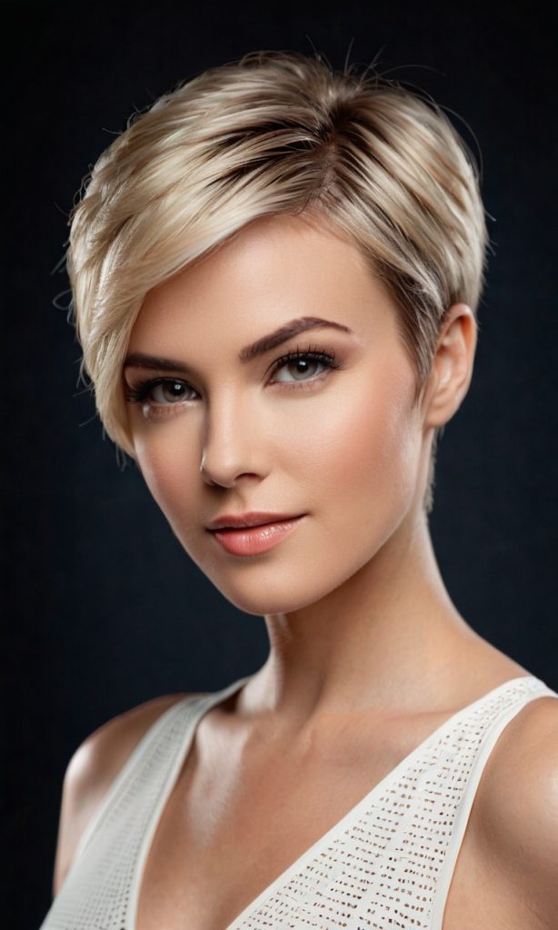 "Platinblonde Kurzhaarfrisuren liegen 2025 voll im Trend. Sie verleihen einen frischen, modernen Look und lassen die Gesichtszüge weicher und jünger wirken. Eine stilvolle Wahl für selbstbewusste Frauen."