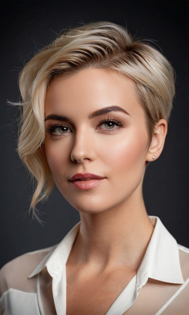 "Platinblonde Kurzhaarfrisuren liegen 2025 voll im Trend. Sie verleihen einen frischen, modernen Look und lassen die Gesichtszüge weicher und jünger wirken. Eine stilvolle Wahl für selbstbewusste Frauen."