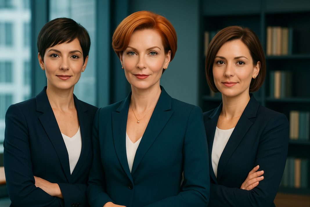 Eleganter Business-Kurzhaarschnitt in Kupferrot für berufstätige Frauen – moderner Bob mit klassischer Linie.