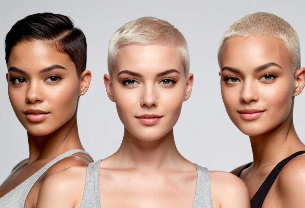 Drei Frauen, drei Farben, ein Stil: Der Buzz Cut zeigt die pure Stärke und Eleganz der modernen Frau.