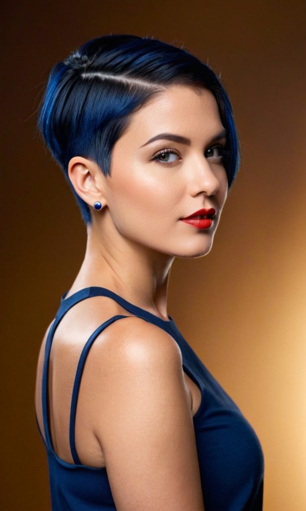 Der Undercut mit intensivem Petrolblau schafft einen selbstbewussten, modernen Ausdruck mit urbanem Flair.